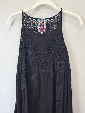 Johnny Was Black Floral Lace Slip Dress